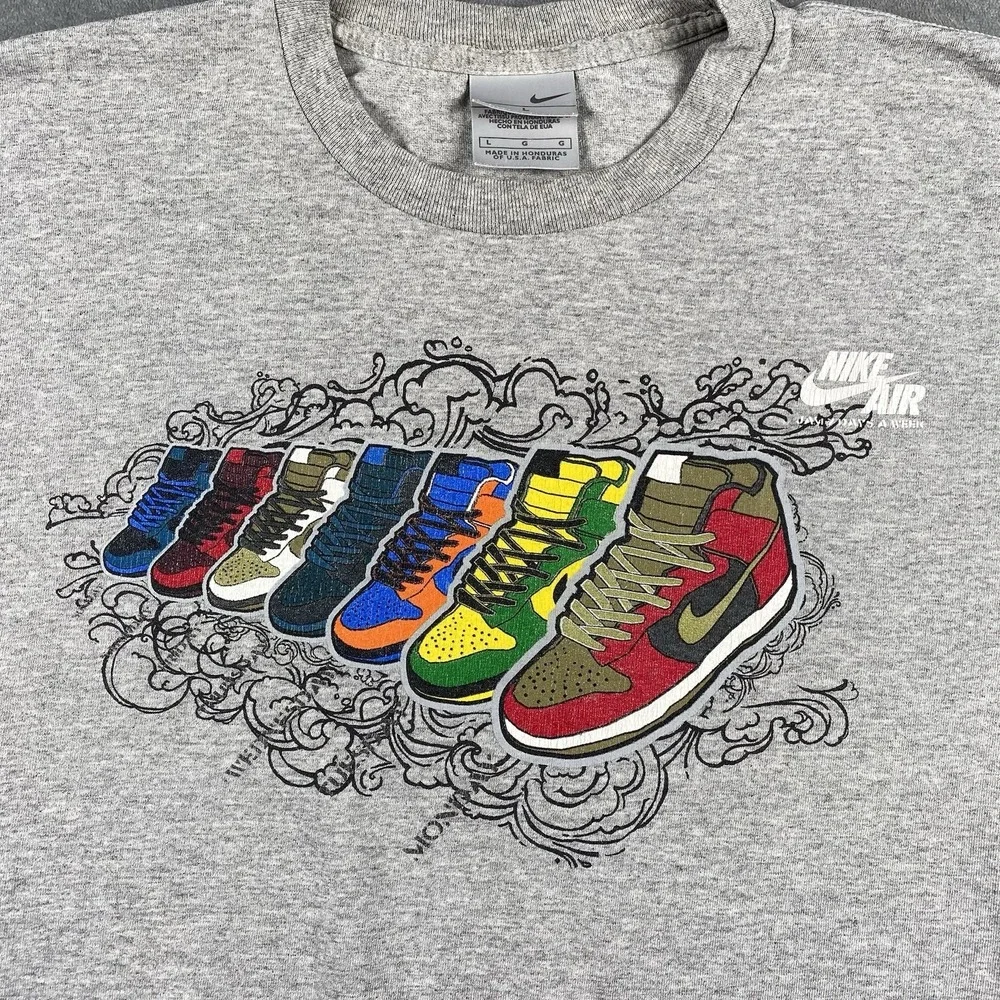 Vintage‎ Nike Shirt Mens Size L Grey Dunk Jam 7 Days A Week Tee Skater Y2K Shoes